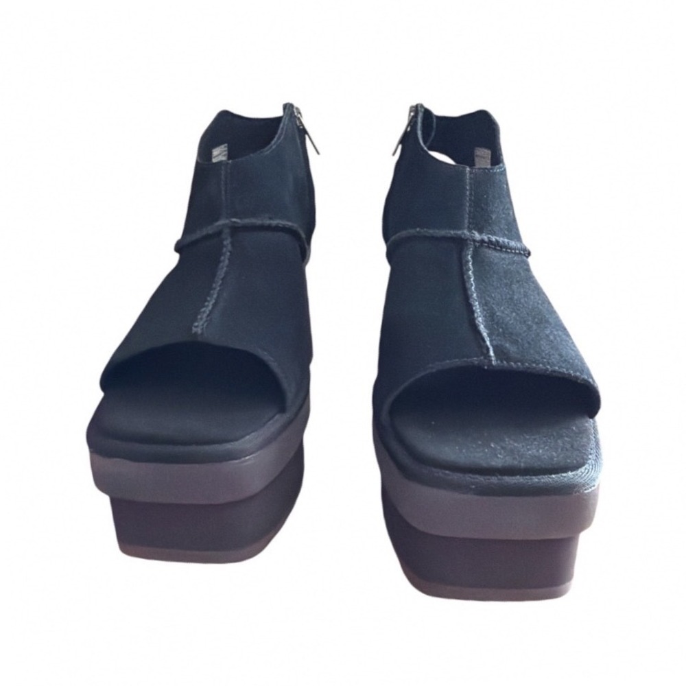 UGG Platform Sandals Womens Black Suede Chunky Block Heel Zip Up Open Toe 10 New - Picture 8 of 11